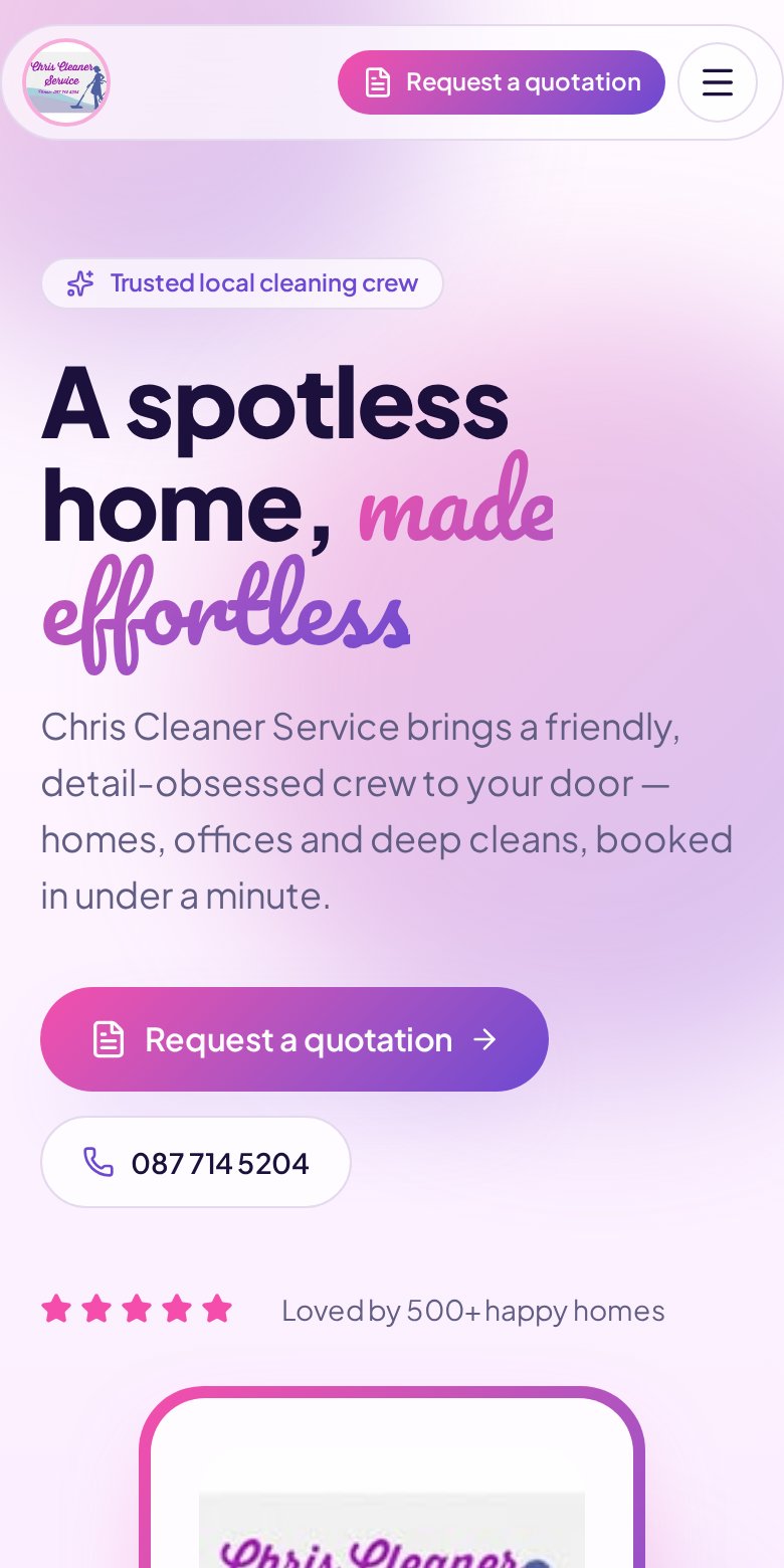 Mobile homepage of Chris Cleaners